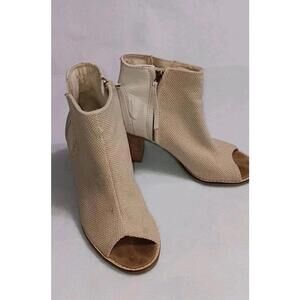 Toms High Heel Ankle Boots Womens Size 6.5 Beige/tan Zip Up Casual Formal
